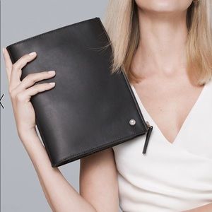 Faux Pearl-Detail Leather Clutch/ leather & Suede